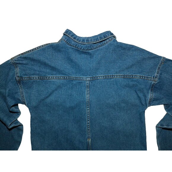 Fashion Nova Oversized Denim Long-Sleeve Button-Up Short Jumpsuit w/ Pockets XS - Picture 9 of 11